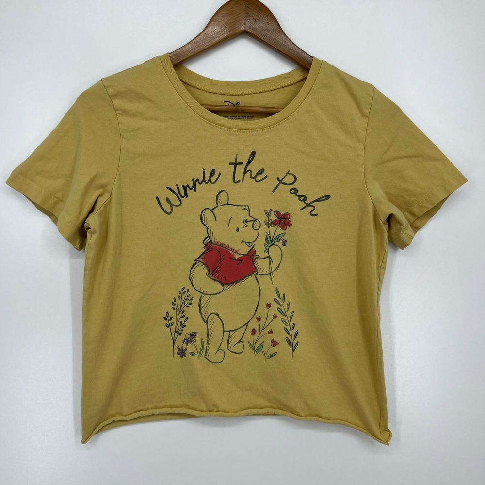 Disney Winnie the Pooh Kids Cropped Graphic T-Shirt Mustard Yellow Girls XL